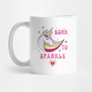 Born To Sparkle Groovy Unicorn With Stars and Heart Mug